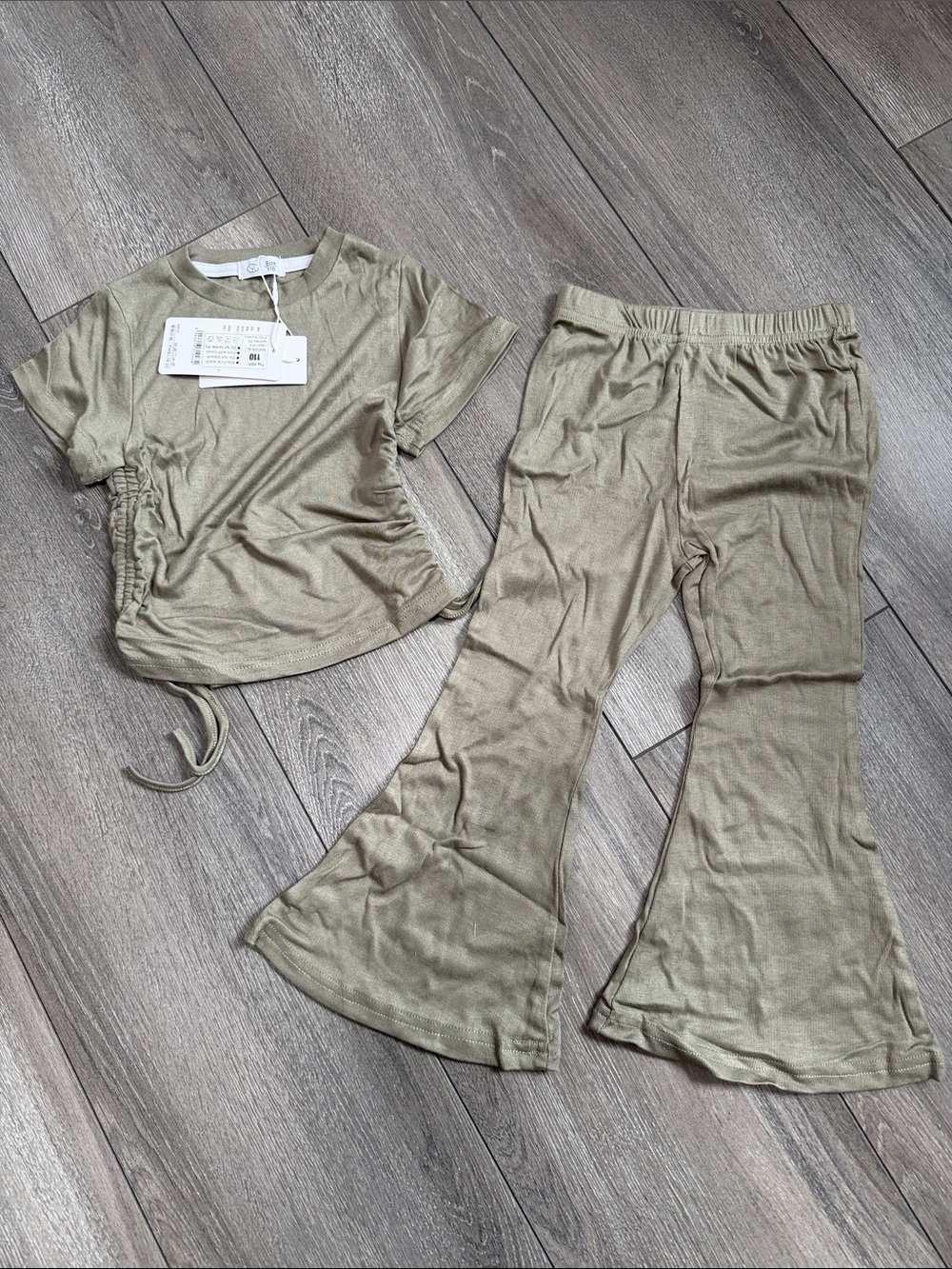 Kids Metallic Taupe Flare Set — Short Sleeve Top & Boot-Cut Pants
